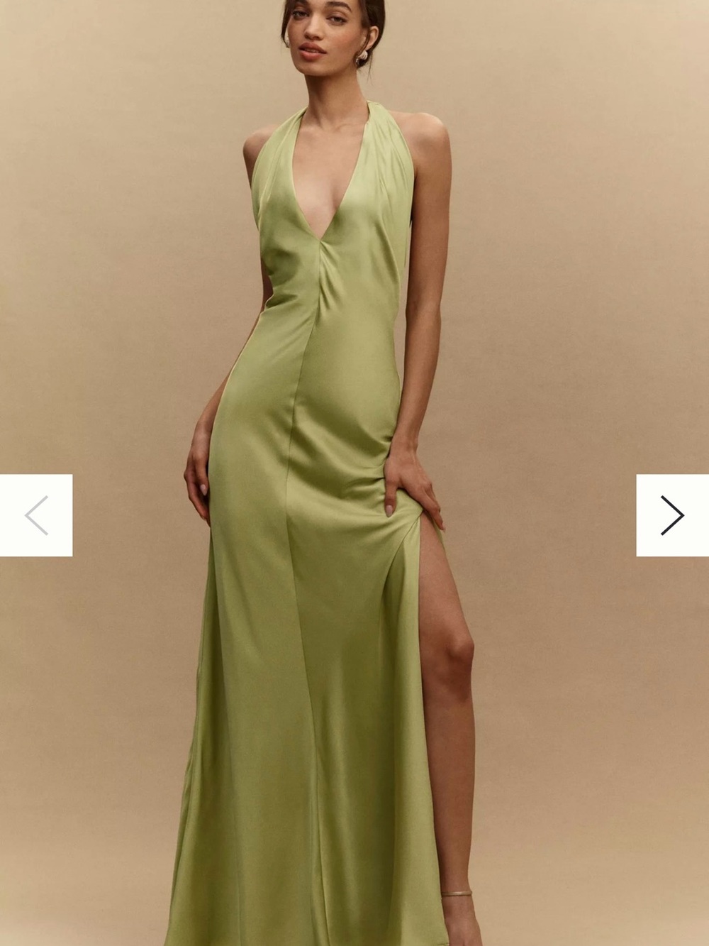 BHLDN Celeste Plunge Satin Maxi Dress Sage Green